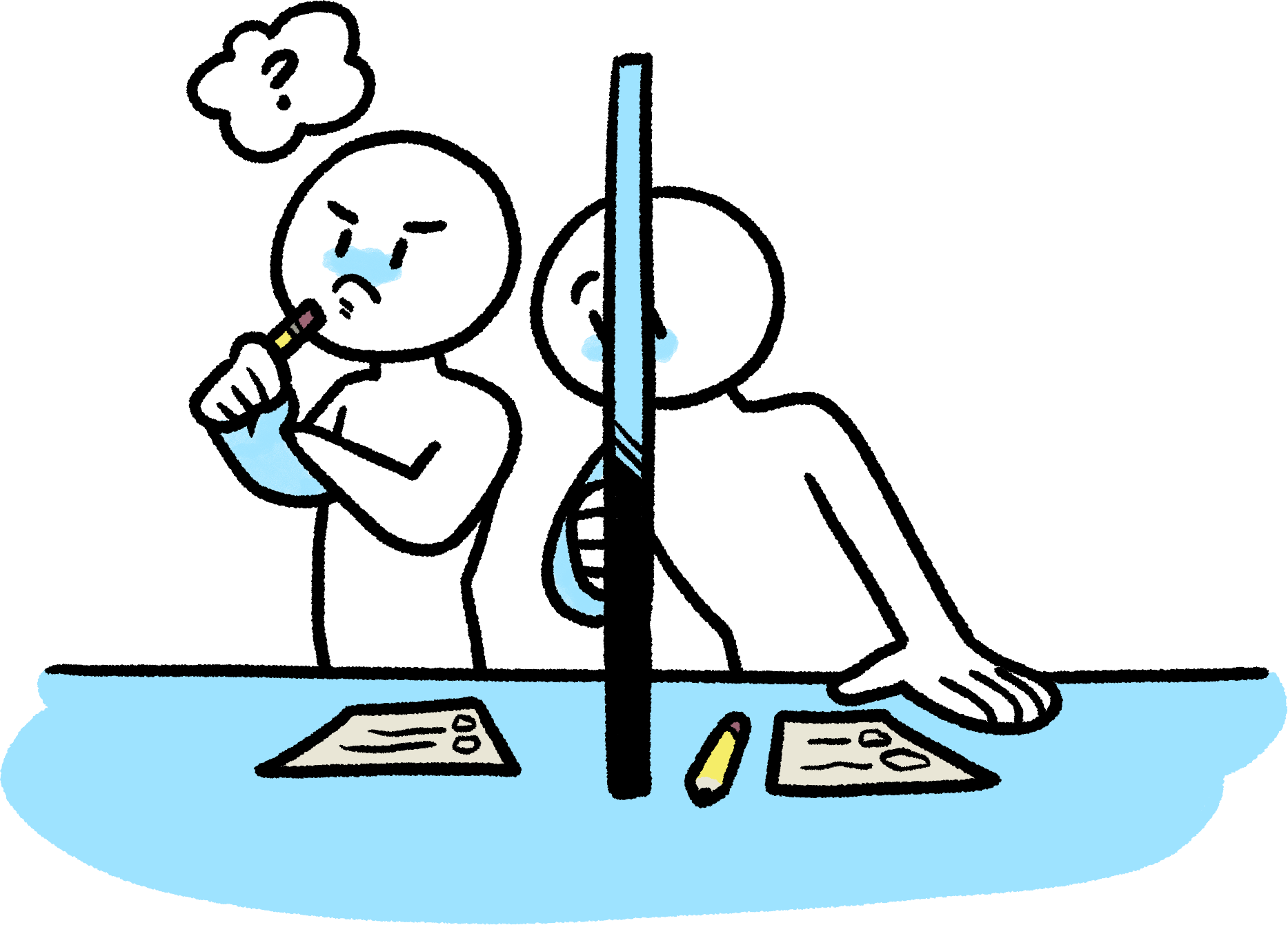 Drawing of someone copying other peoples' work
